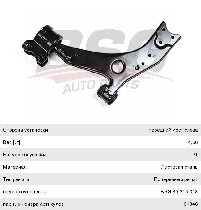 Рычаг подвески FORD Focus (05-11) передней левый BSG