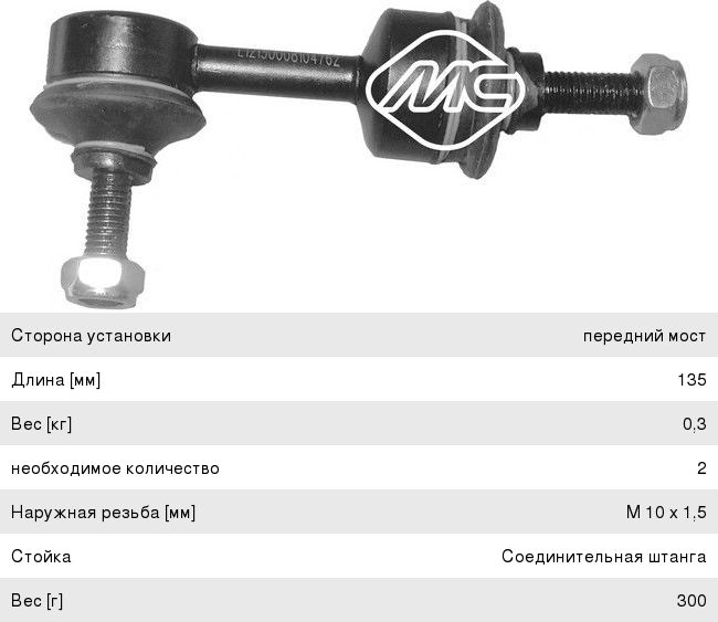 Стойка стабилизатора SMART Cabrio (00-04) переднего METALCAUCHO