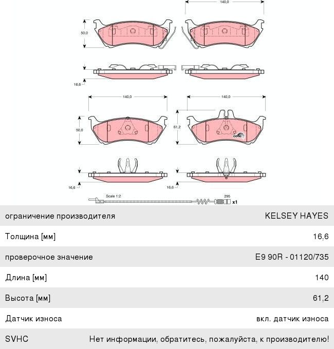 Колодки тормозные MERCEDES ML230, ML430 (W163) задние (4шт.) TRW