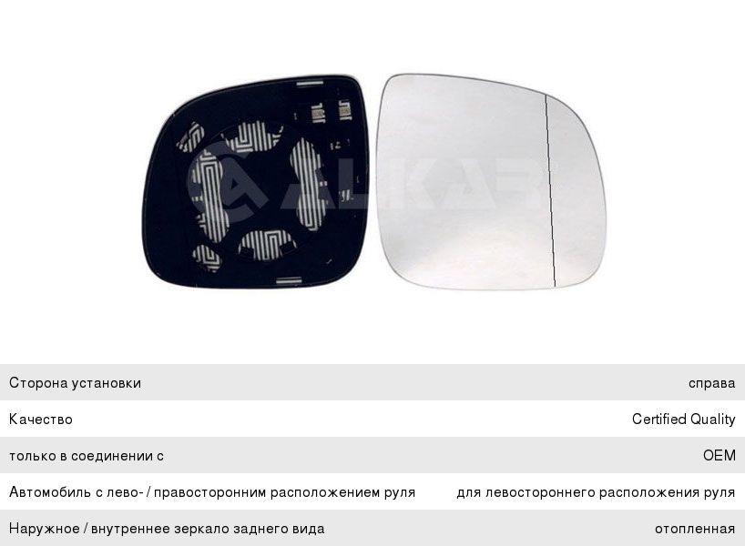 Элемент зеркальный VW Touareg (03-07) правый ALKAR