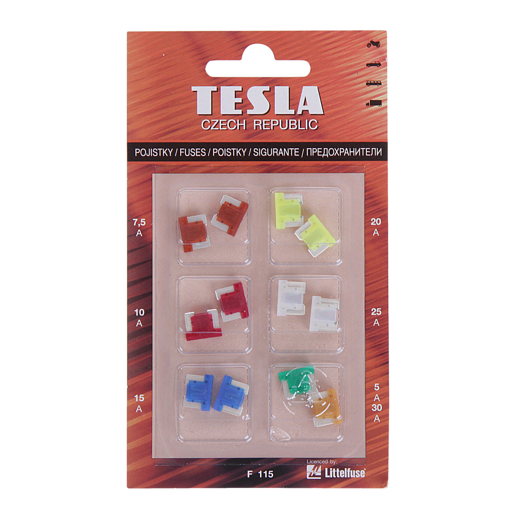 Предохранитель MINI Low Profile (5А,  7.5А,  10А,  15А,  20А,  25А,  30А) набор 12шт. TESLA
