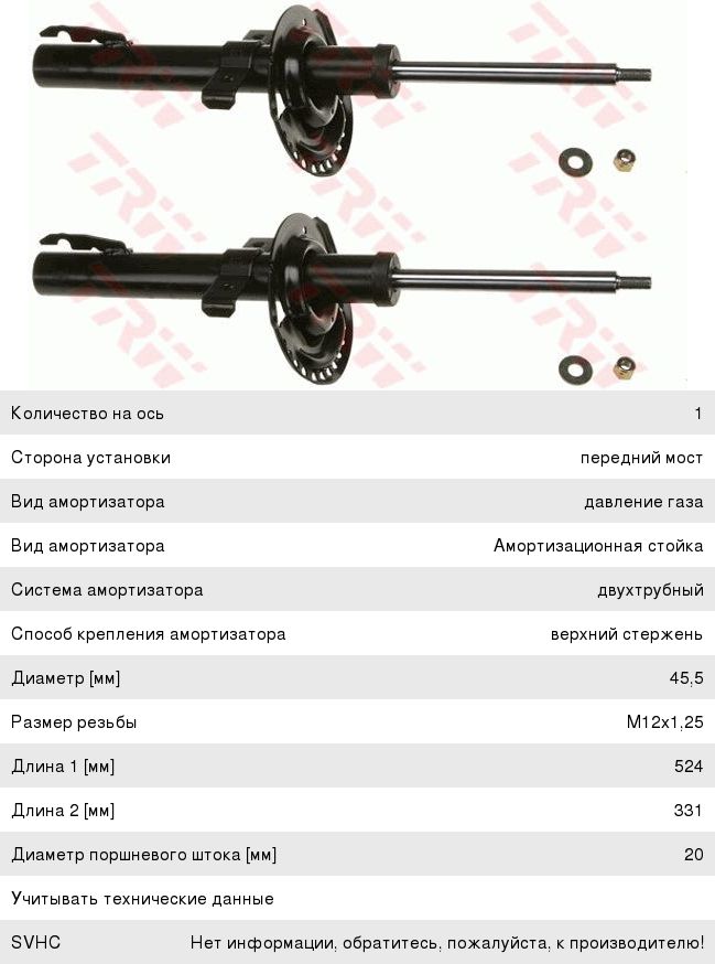 Амортизатор RENAULT Megane (03-09) передний (упаковка 2шт. цена за 1шт.) TRW