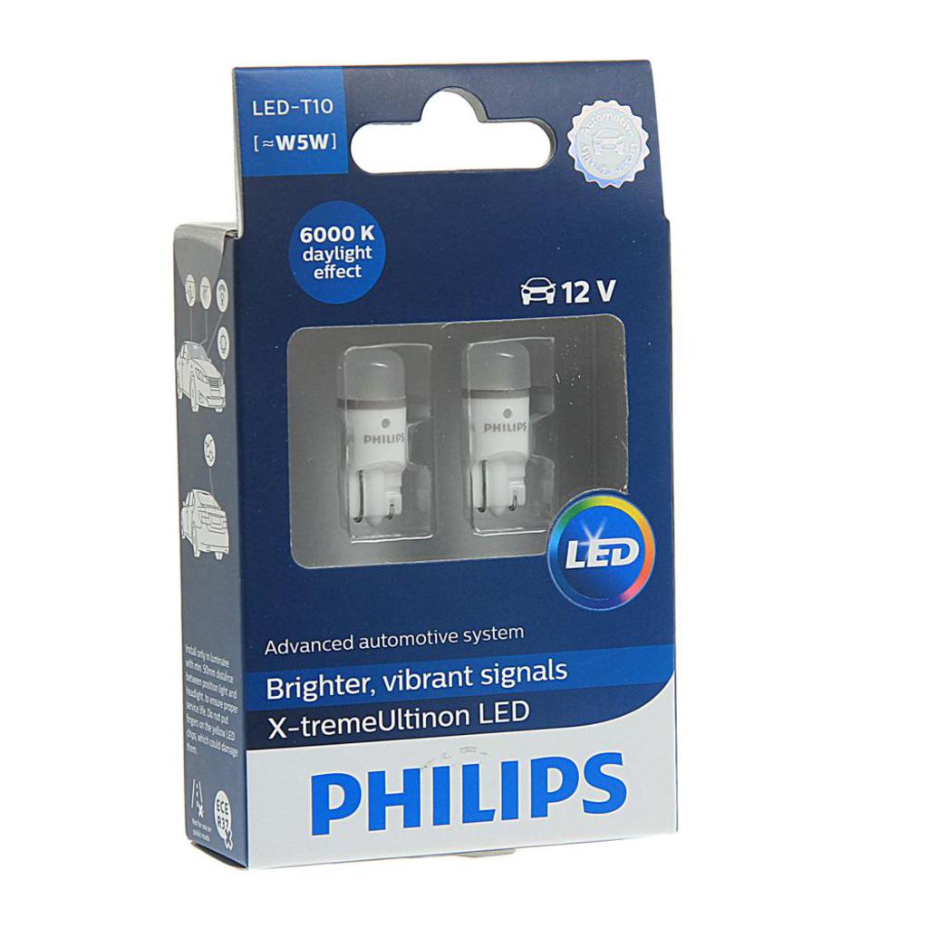 Лампа 12V W5W T10W W2.1x9.5d 6000K бокс (2шт.) X-TremeVision PHILIPS