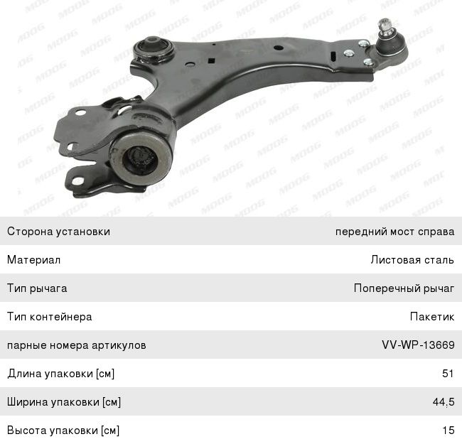 Рычаг подвески VOLVO XC60 (08-) передней нижний правый MOOG