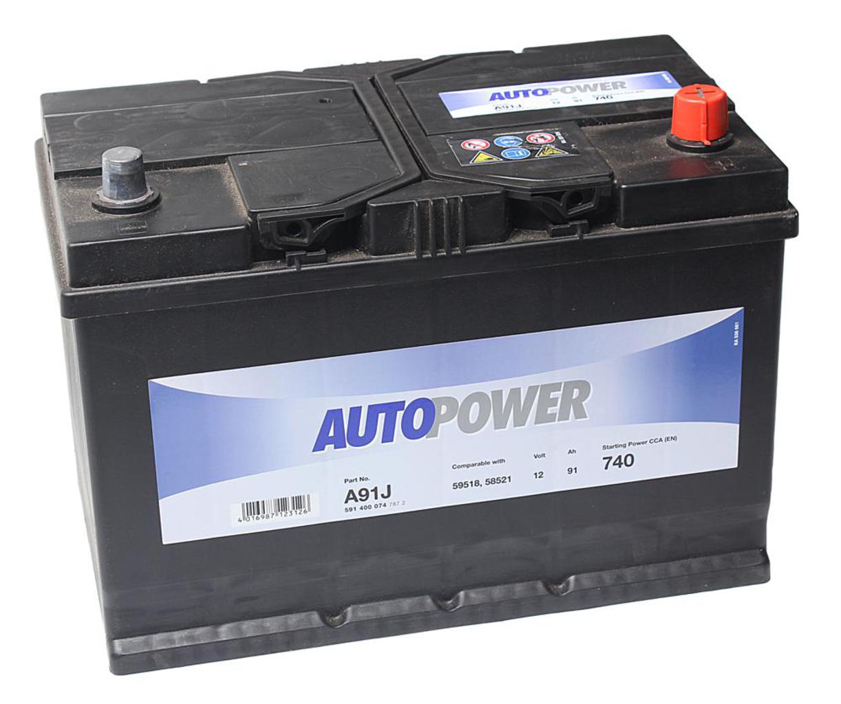 Аккумулятор AUTOPOWER 91А/ч обратная полярность