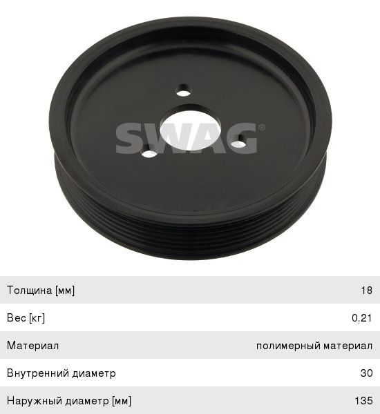Шкив BMW 3 (E36, 46), 5 (E39), X3 (E83) насоса ГУРа SWAG